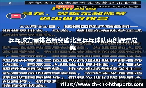 乒乓球力量排名新突破北京乒乓球队再创辉煌成就